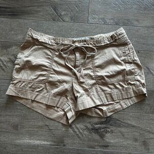 Y2K Old Navy Womens Khaki Tan Mid Rise Drawstring Cargo Mini Shorts Sz 4